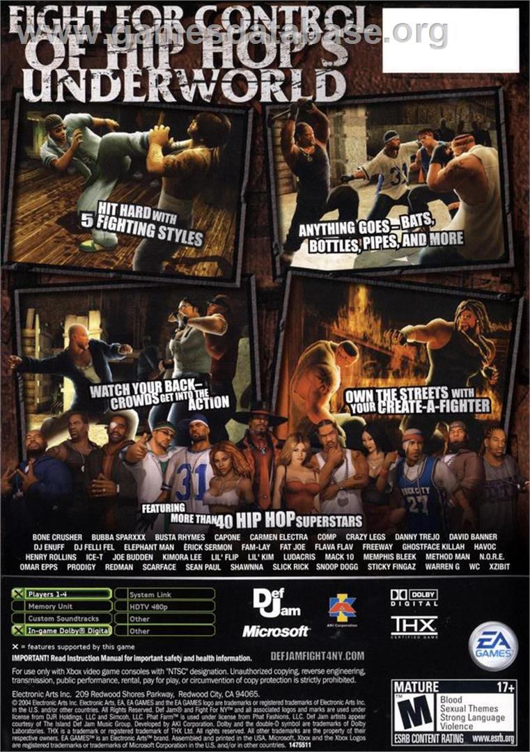 Def Jam: Fight for NY - Microsoft Xbox - Artwork - Box Back