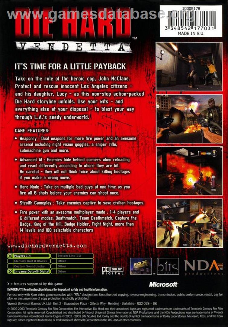 Die Hard: Vendetta - Microsoft Xbox - Artwork - Box Back