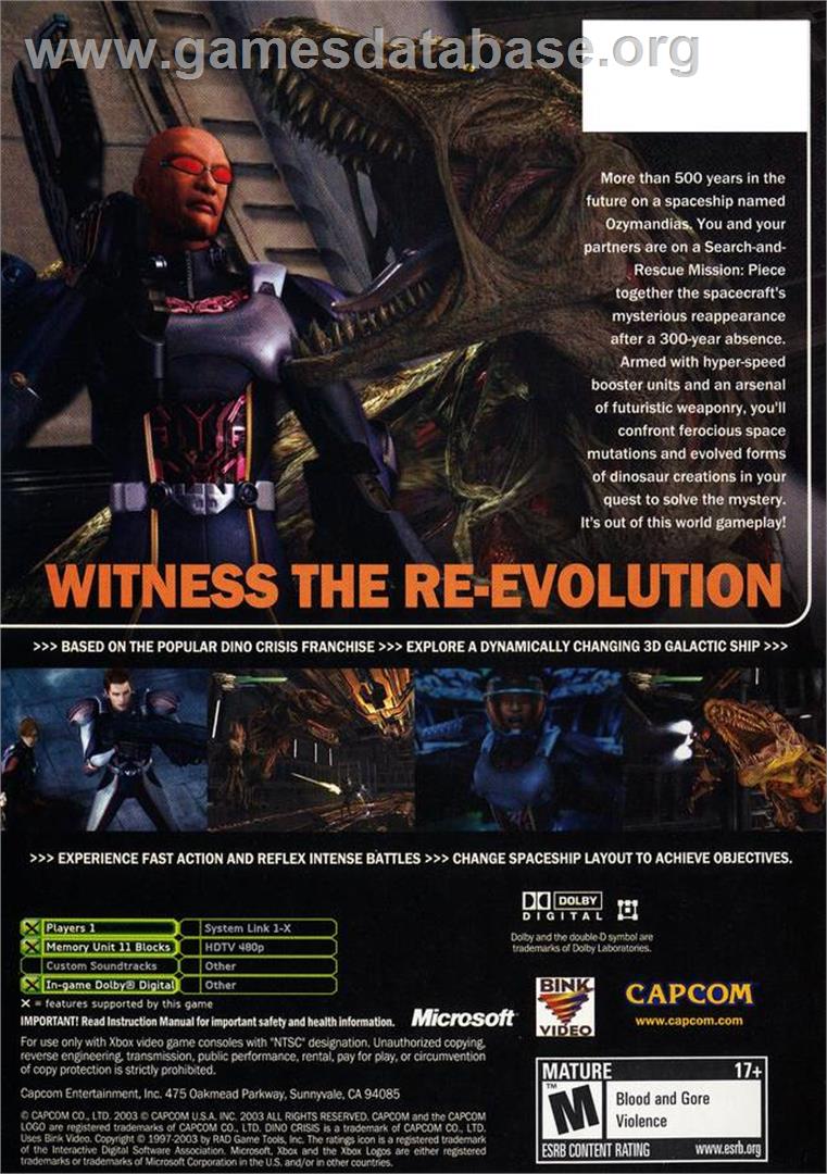 Dino Crisis 3 - Microsoft Xbox - Artwork - Box Back