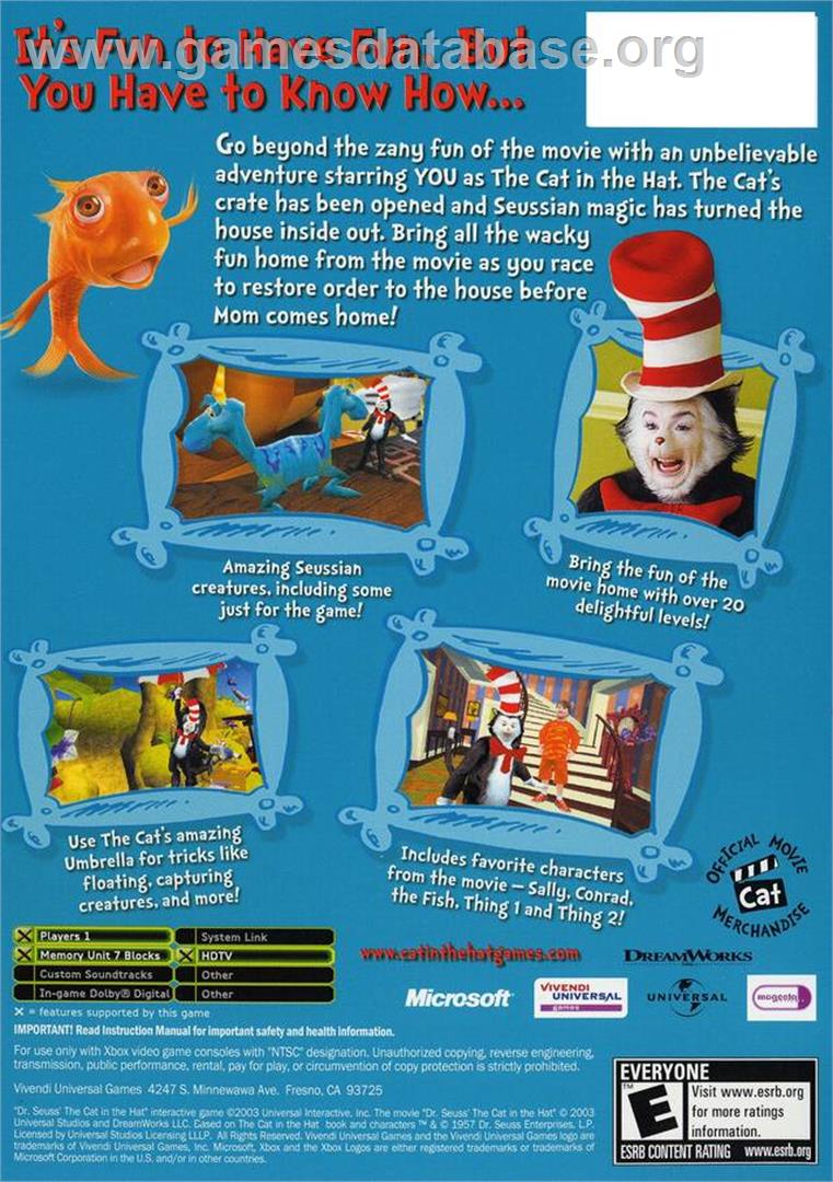 Dr. Seuss' The Cat in the Hat - Microsoft Xbox - Artwork - Box Back