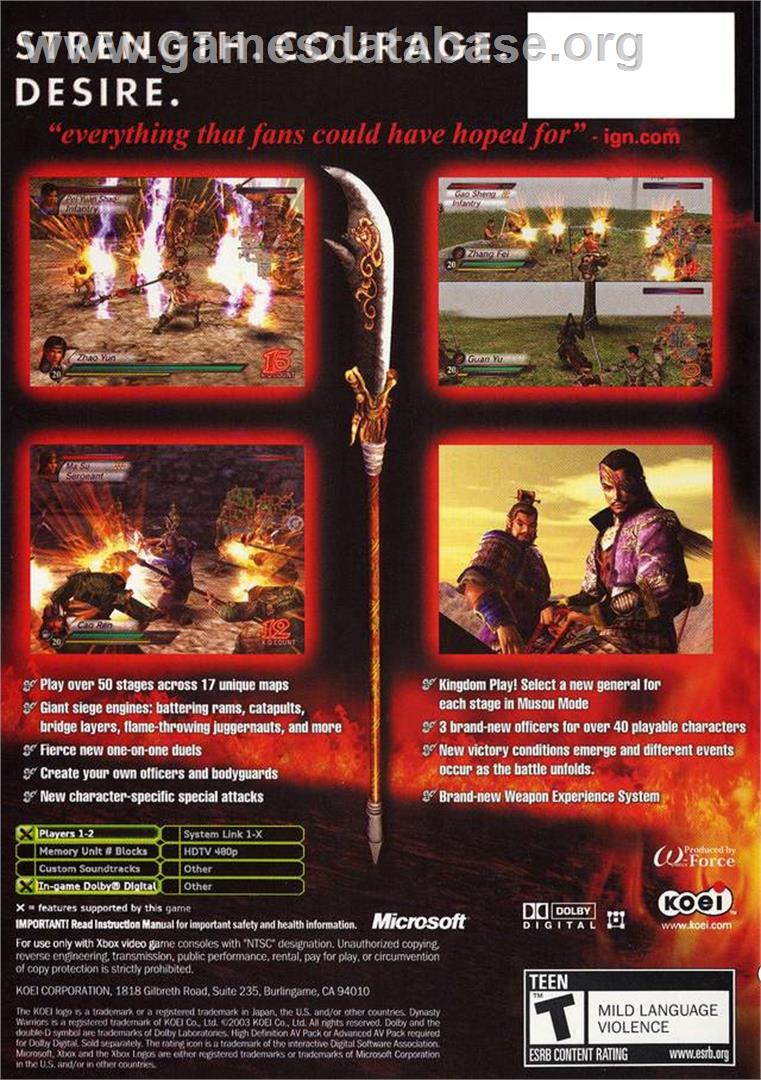 Dynasty Warriors 4 - Microsoft Xbox - Artwork - Box Back
