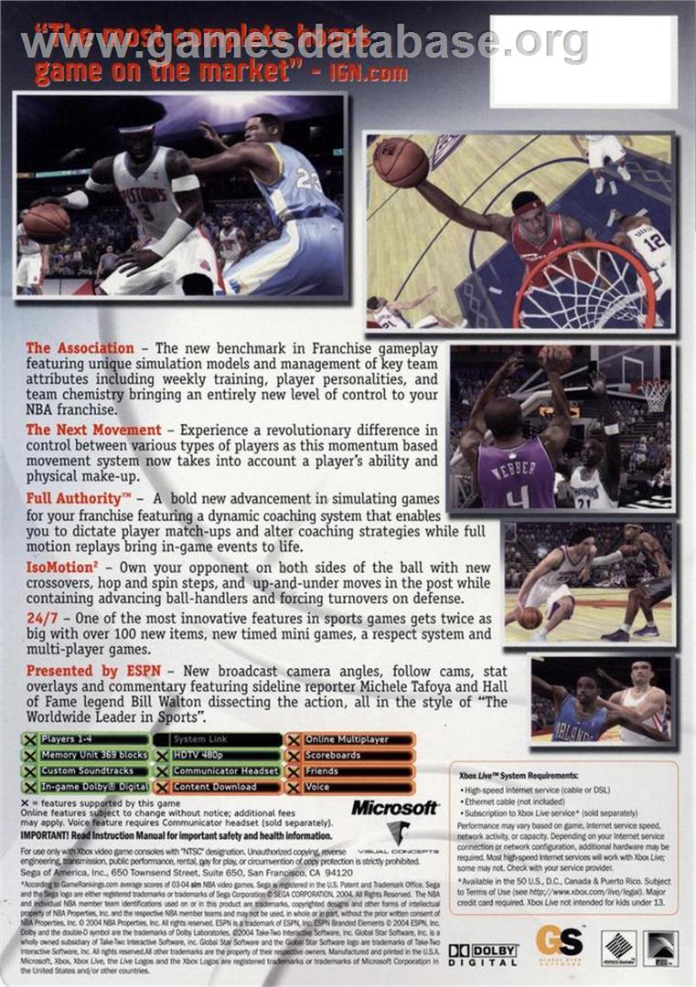 ESPN NBA 2K5 - Microsoft Xbox - Artwork - Box Back