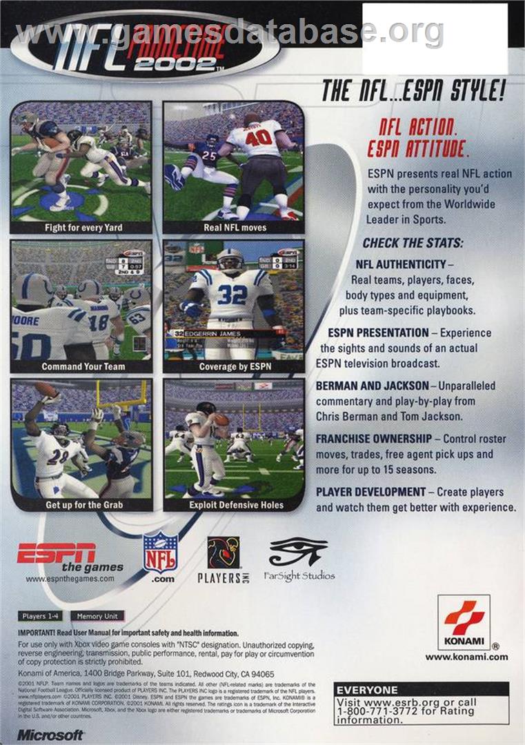 ESPN NFL Primetime 2002 - Microsoft Xbox - Artwork - Box Back