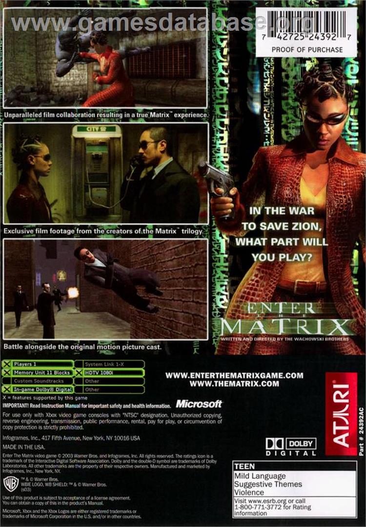 Enter the Matrix - Microsoft Xbox - Artwork - Box Back