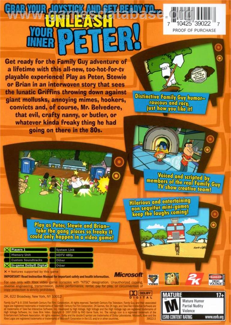 Family Guy Video Game - Microsoft Xbox - Artwork - Box Back