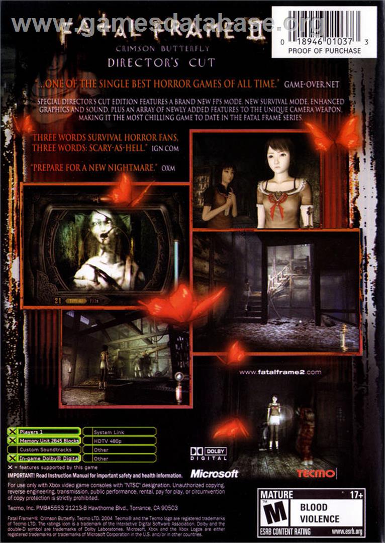 Fatal Frame II: Crimson Butterfly - Microsoft Xbox - Artwork - Box Back