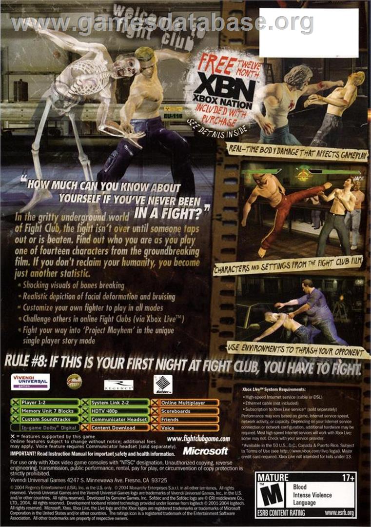 Fight Club - Microsoft Xbox - Artwork - Box Back
