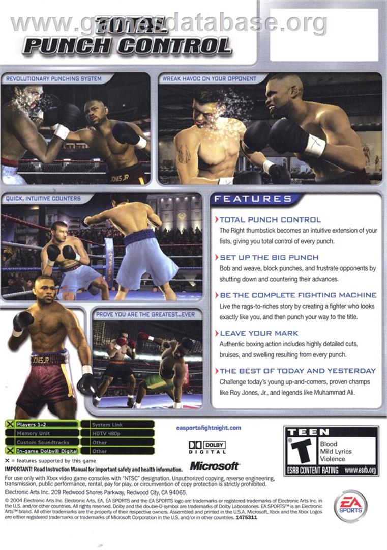 Fight Night 2004 - Microsoft Xbox - Artwork - Box Back
