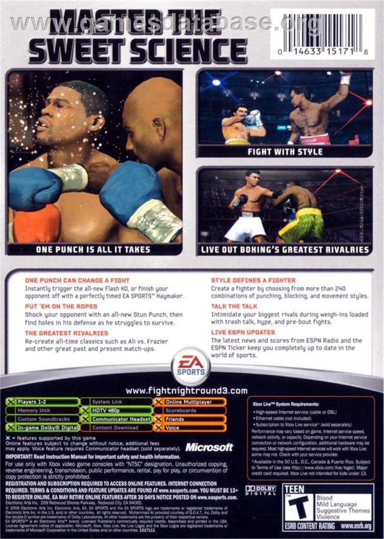 Fight Night Round 3 - Microsoft Xbox - Artwork - Box Back