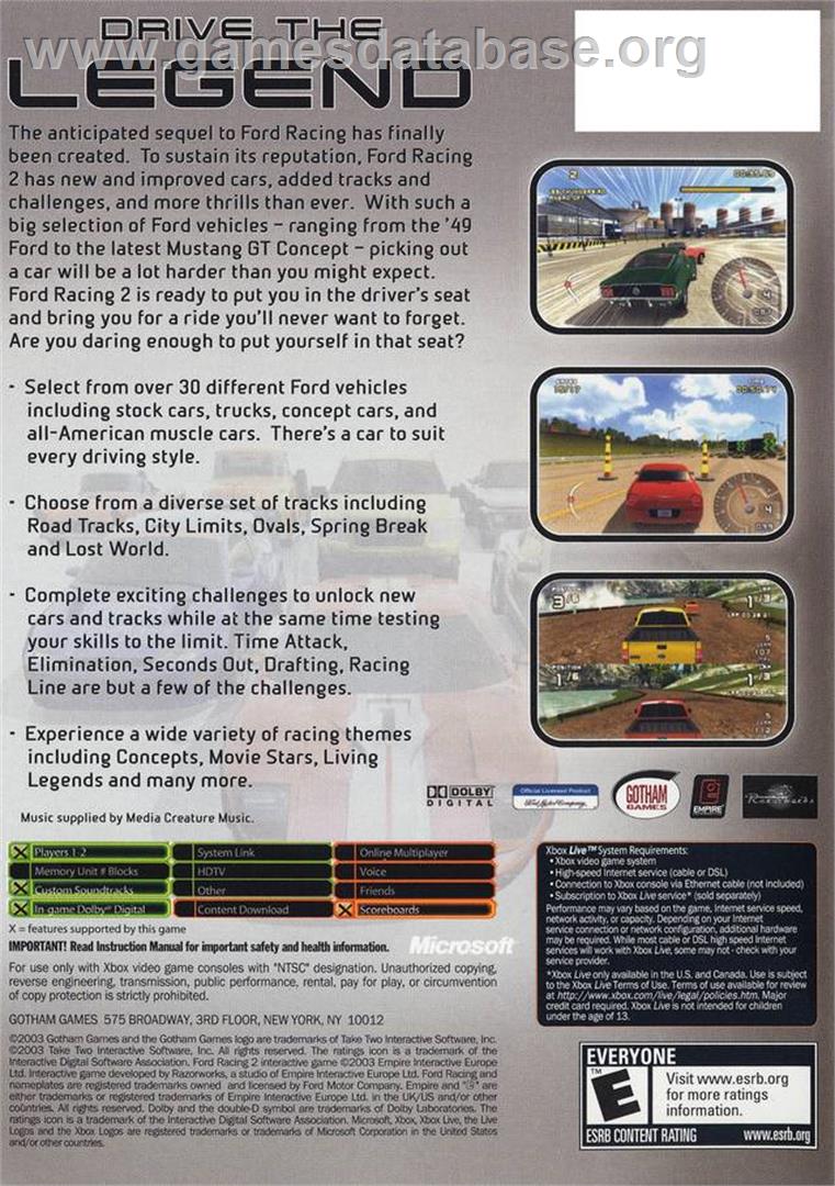 Ford Racing 2 - Microsoft Xbox - Artwork - Box Back