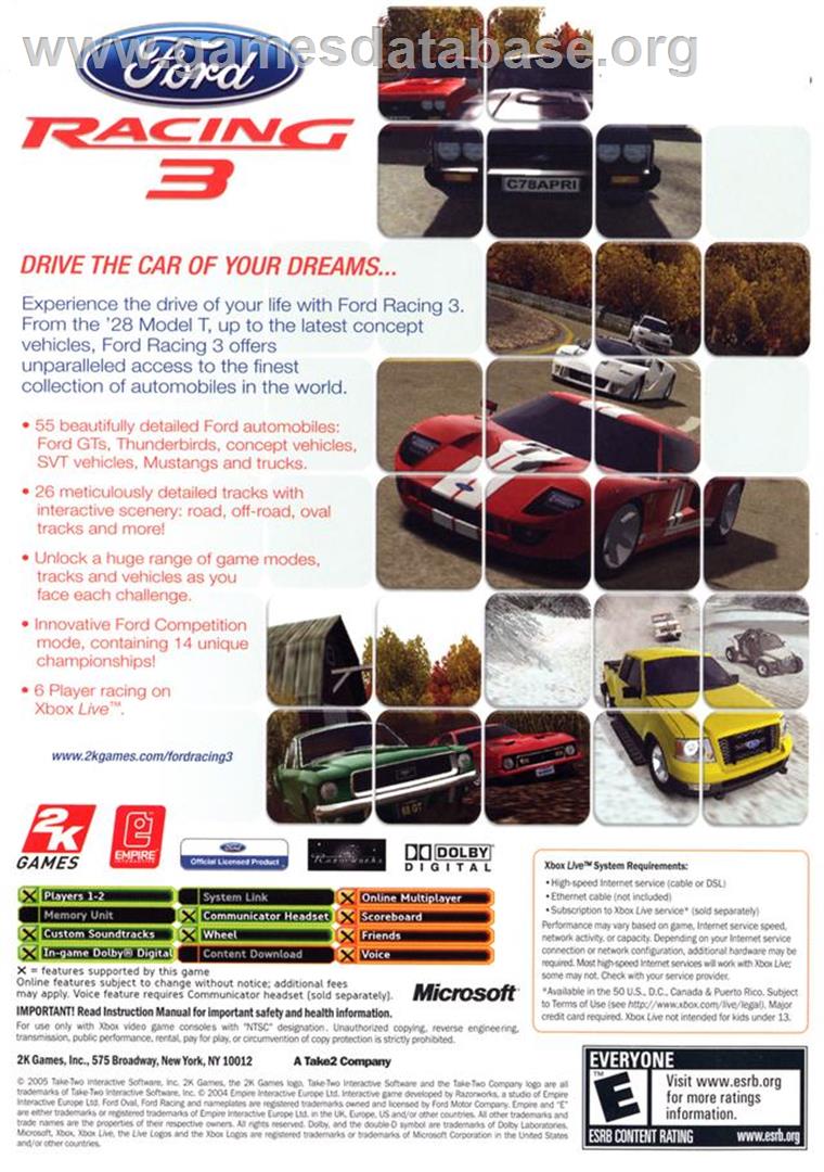 Ford Racing 3 - Microsoft Xbox - Artwork - Box Back