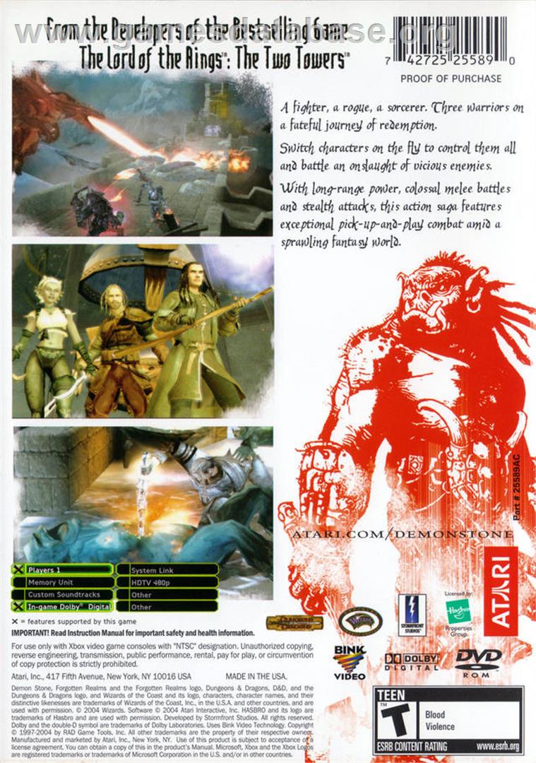 Forgotten Realms: Demon Stone - Microsoft Xbox - Artwork - Box Back
