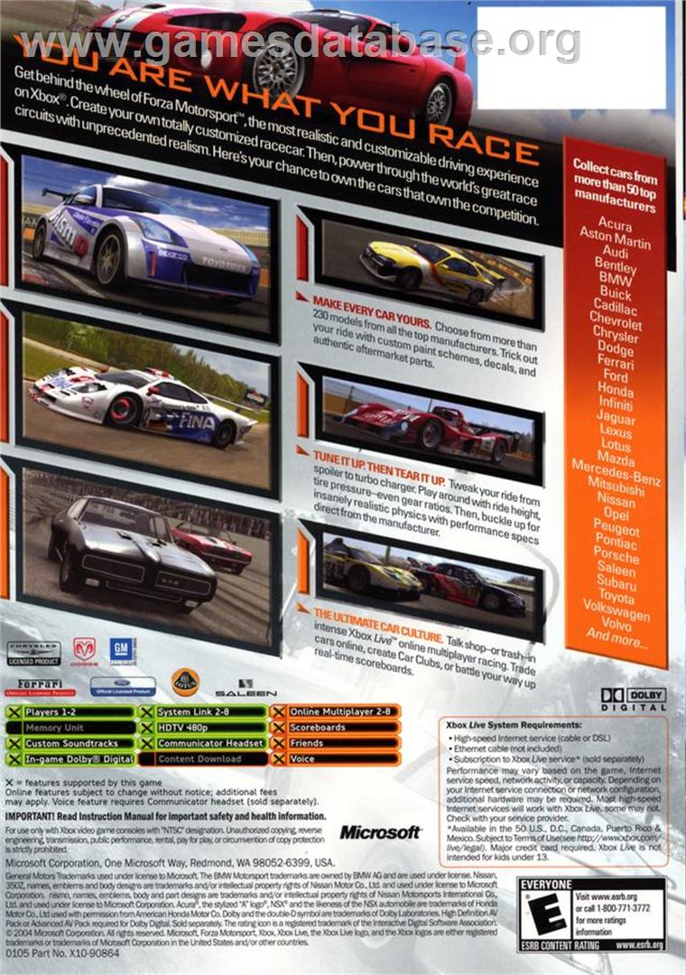 Forza Motorsport - Microsoft Xbox - Artwork - Box Back