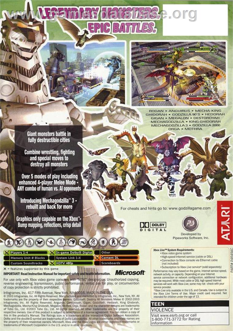 Godzilla: Destroy All Monsters Melee - Microsoft Xbox - Artwork - Box Back