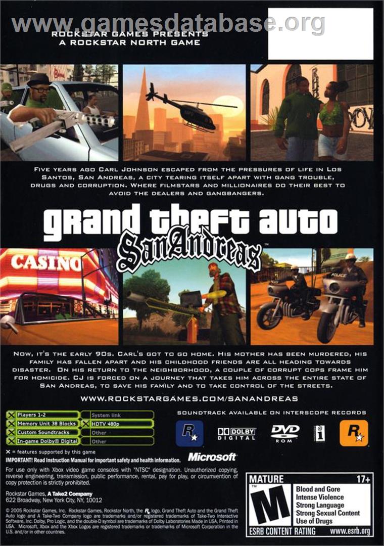 Grand Theft Auto: San Andreas - Microsoft Xbox - Artwork - Box Back
