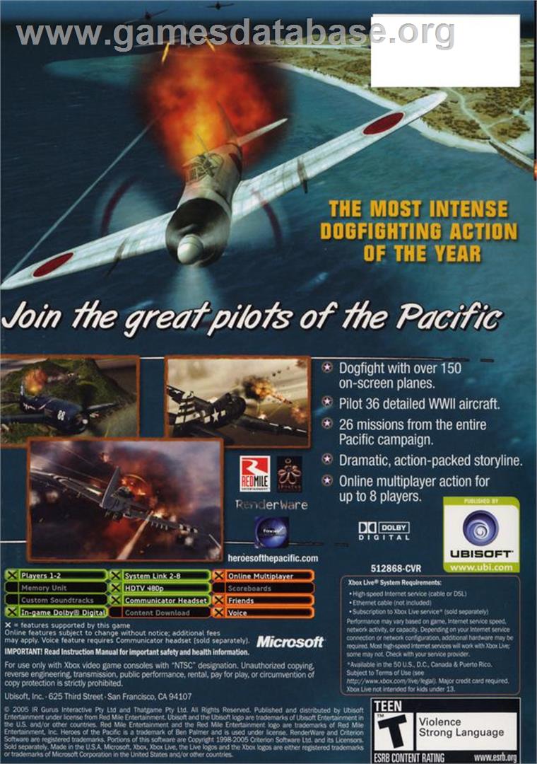 Heroes of the Pacific - Microsoft Xbox - Artwork - Box Back