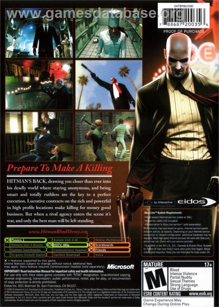 Hitman: Blood Money - Microsoft Xbox - Artwork - Box Back