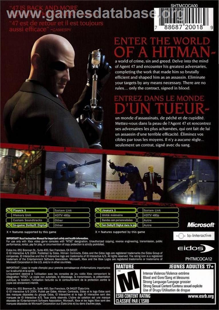 Hitman: Contracts - Microsoft Xbox - Artwork - Box Back