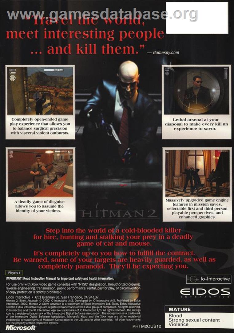 Hitman 2: Silent Assassin - Microsoft Xbox - Artwork - Box Back