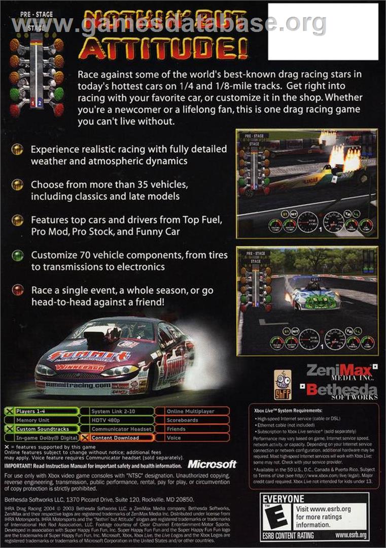 IHRA Drag Racing 2004 - Microsoft Xbox - Artwork - Box Back