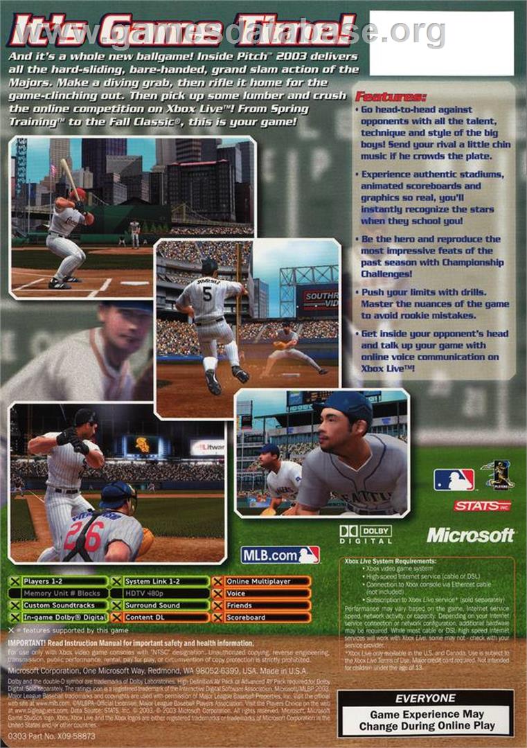 Inside Pitch 2003 - Microsoft Xbox - Artwork - Box Back