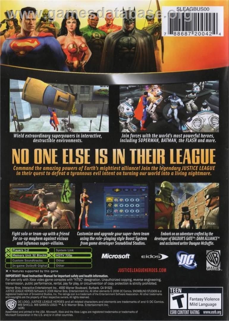 Justice League Heroes - Microsoft Xbox - Artwork - Box Back
