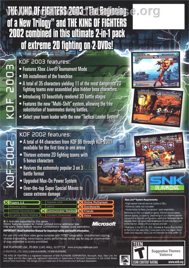 King of Fighters 2002/2003 - Microsoft Xbox - Artwork - Box Back