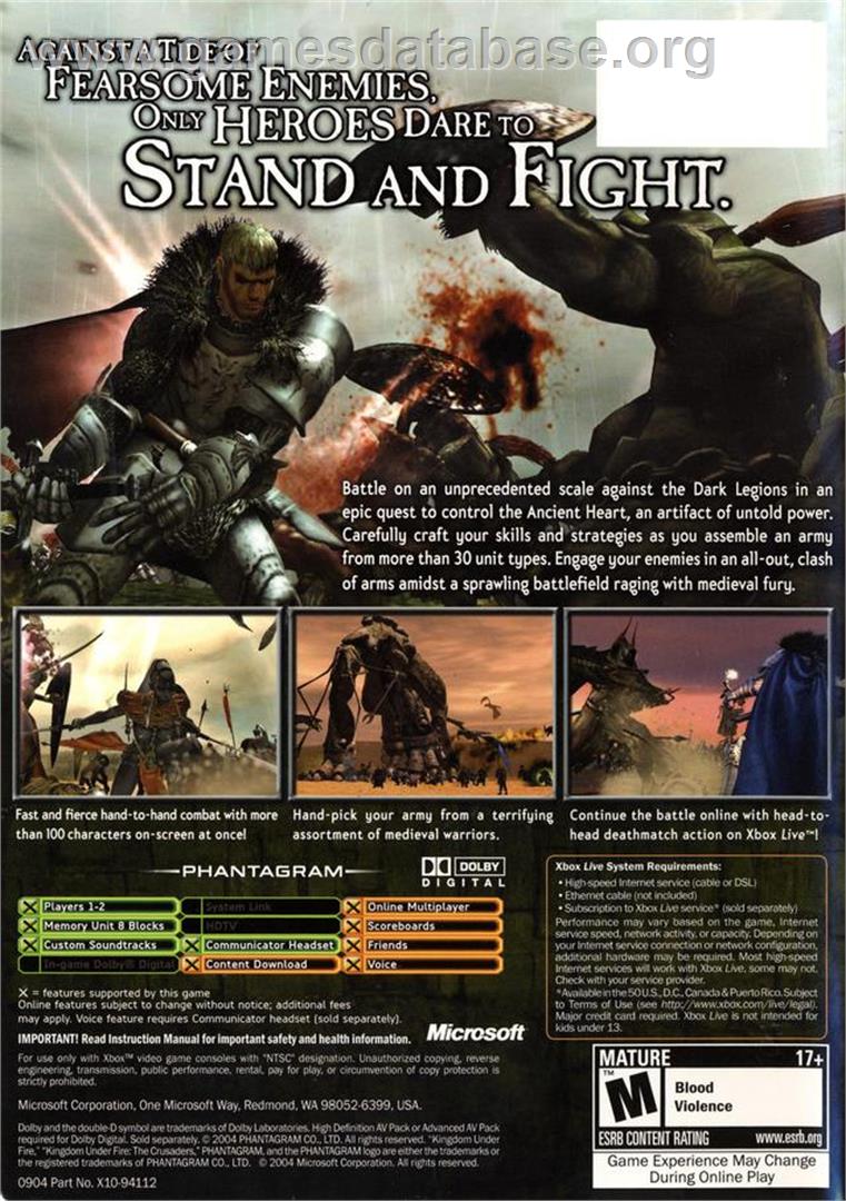 Kingdom Under Fire: The Crusaders - Microsoft Xbox - Artwork - Box Back