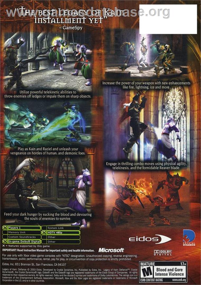 Legacy of Kain: Defiance - Microsoft Xbox - Artwork - Box Back
