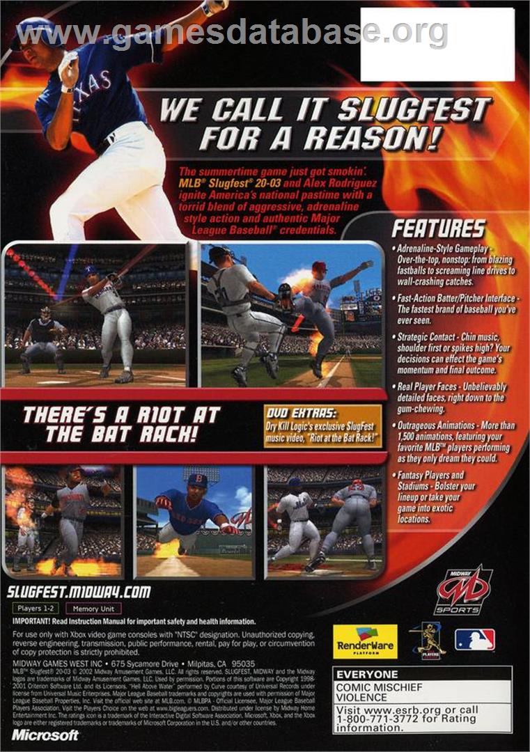 MLB SlugFest 20-03 - Microsoft Xbox - Artwork - Box Back