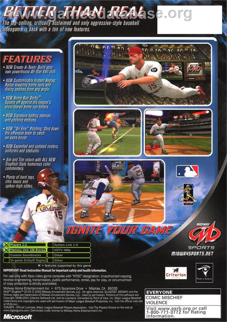 MLB SlugFest 20-04 - Microsoft Xbox - Artwork - Box Back