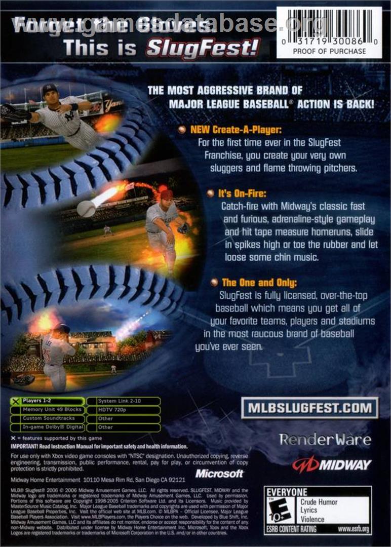 MLB Slugfest 2006 - Microsoft Xbox - Artwork - Box Back
