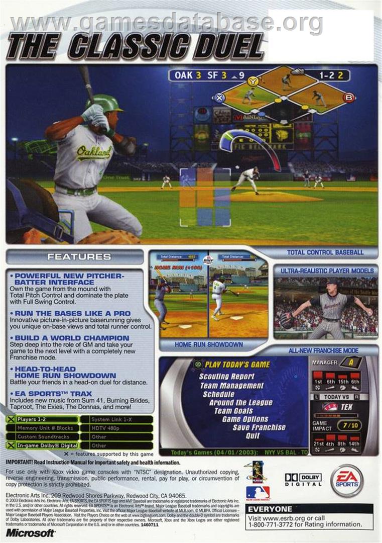 MVP Baseball 2003 - Microsoft Xbox - Artwork - Box Back