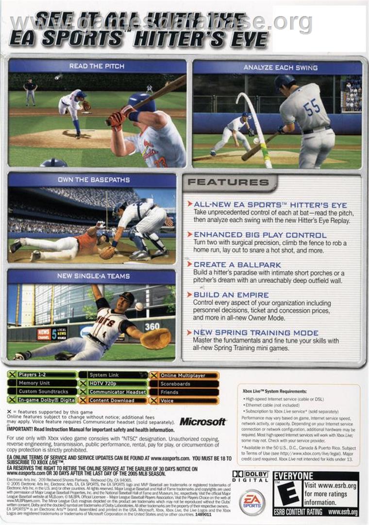 MVP Baseball 2005 - Microsoft Xbox - Artwork - Box Back