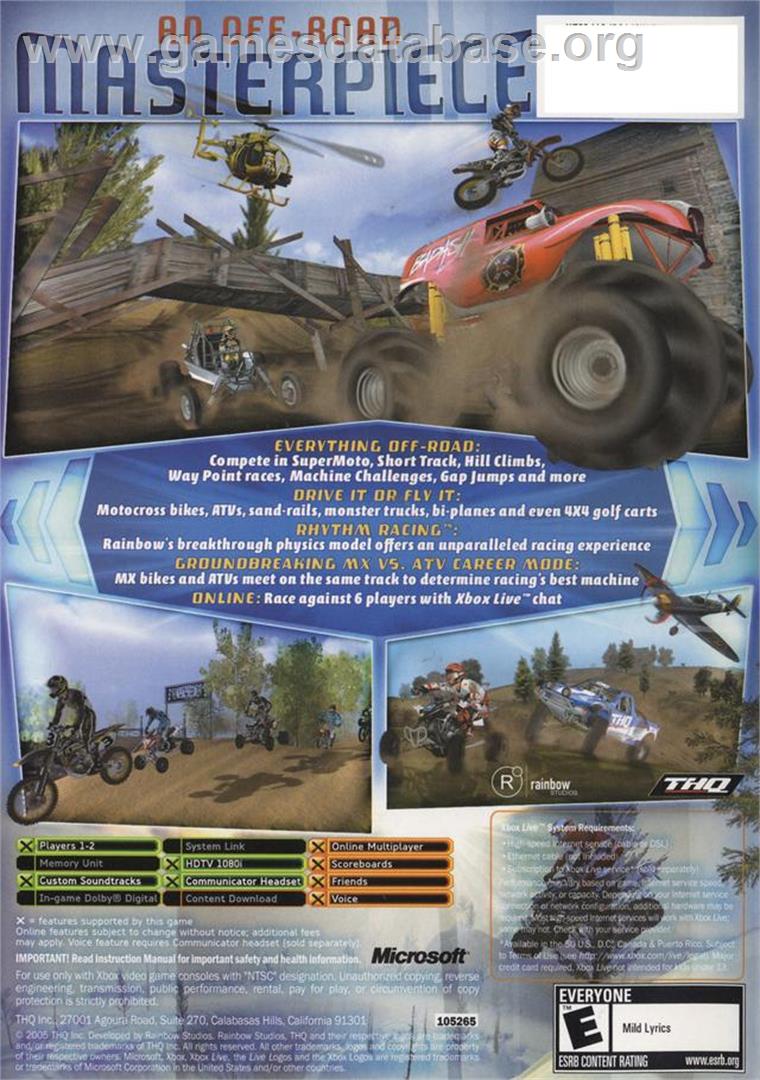 MX vs. ATV Unleashed - Microsoft Xbox - Artwork - Box Back
