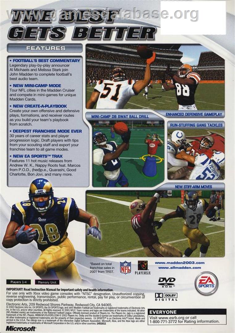 Madden NFL 2003 - Microsoft Xbox - Artwork - Box Back