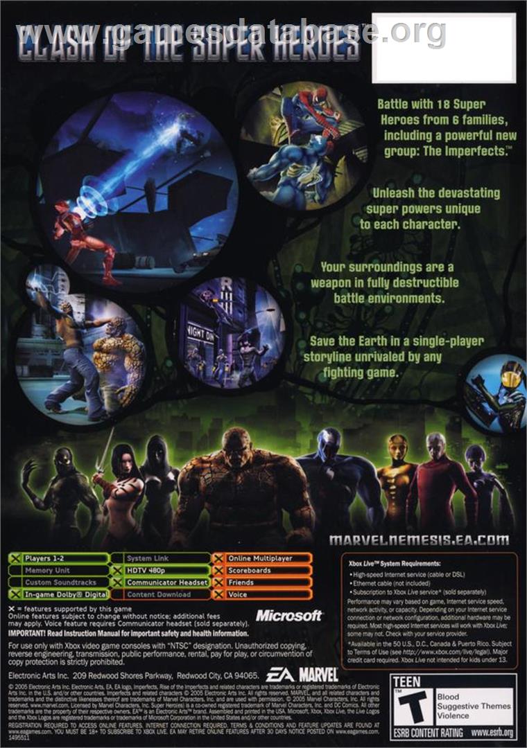 Marvel Nemesis: Rise of the Imperfects - Microsoft Xbox - Artwork - Box Back