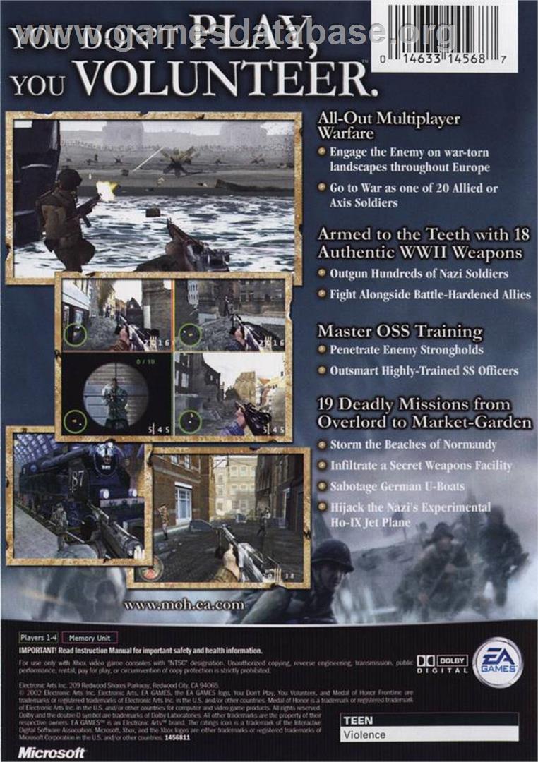 Medal of Honor: Frontline - Microsoft Xbox - Artwork - Box Back
