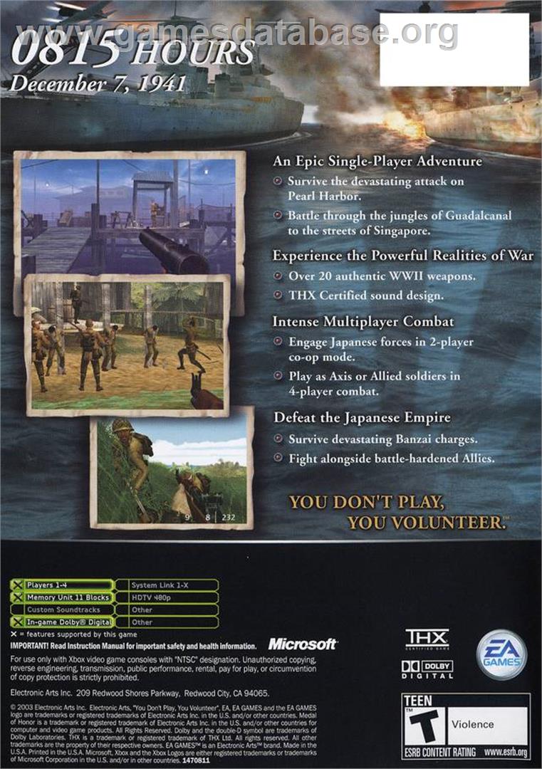 Medal of Honor: Rising Sun - Microsoft Xbox - Artwork - Box Back