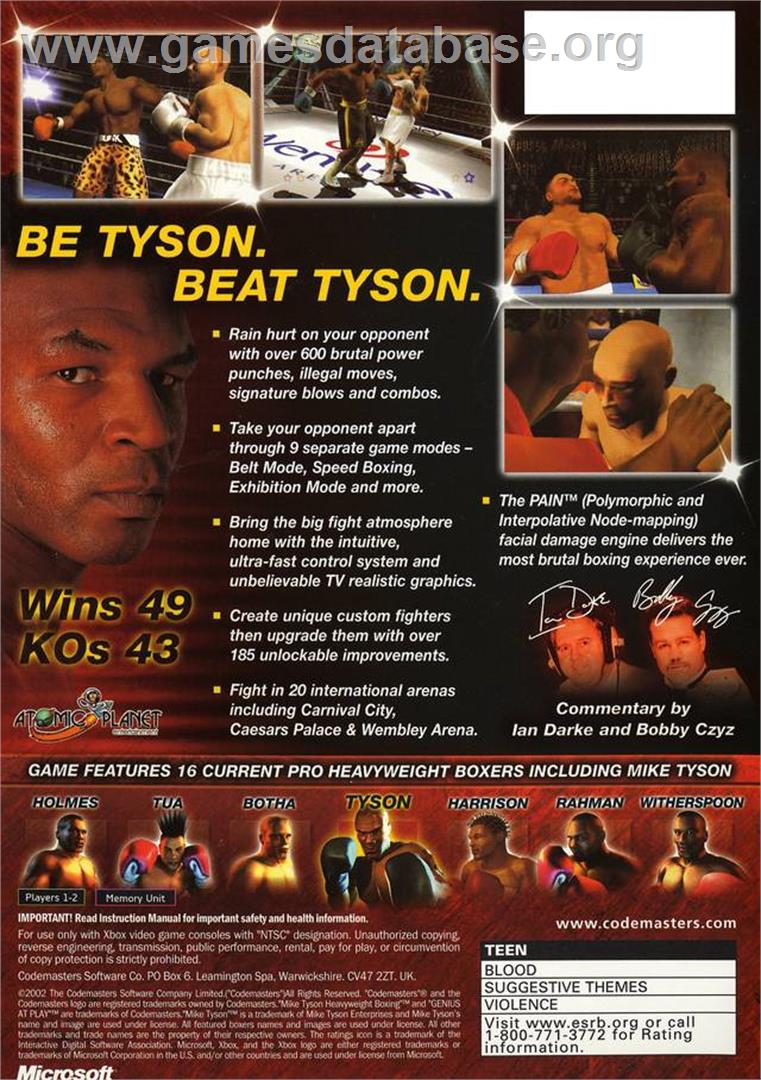 Mike Tyson Heavyweight Boxing - Microsoft Xbox - Artwork - Box Back
