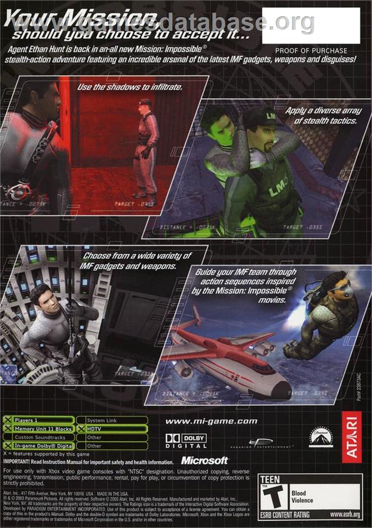Mission Impossible: Operation Surma - Microsoft Xbox - Artwork - Box Back