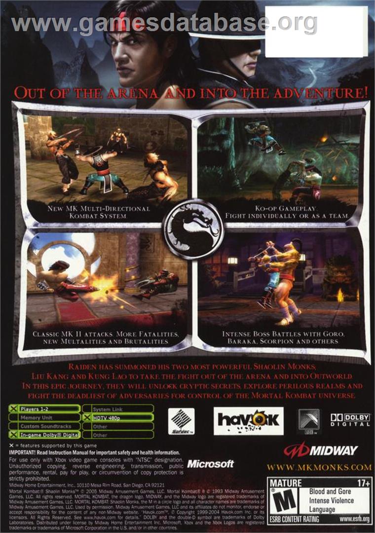 Mortal Kombat: Shaolin Monks - Microsoft Xbox - Artwork - Box Back
