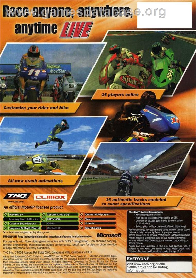 MotoGP 2 - Microsoft Xbox - Artwork - Box Back