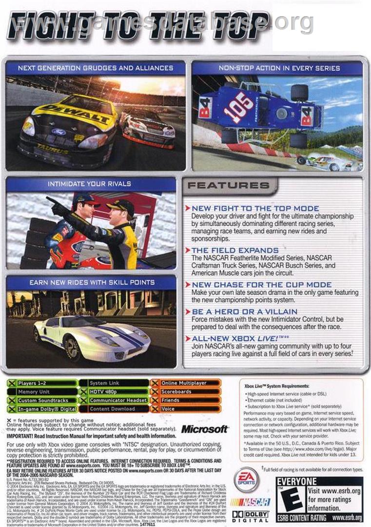 NASCAR 2005: Chase for the Cup - Microsoft Xbox - Artwork - Box Back