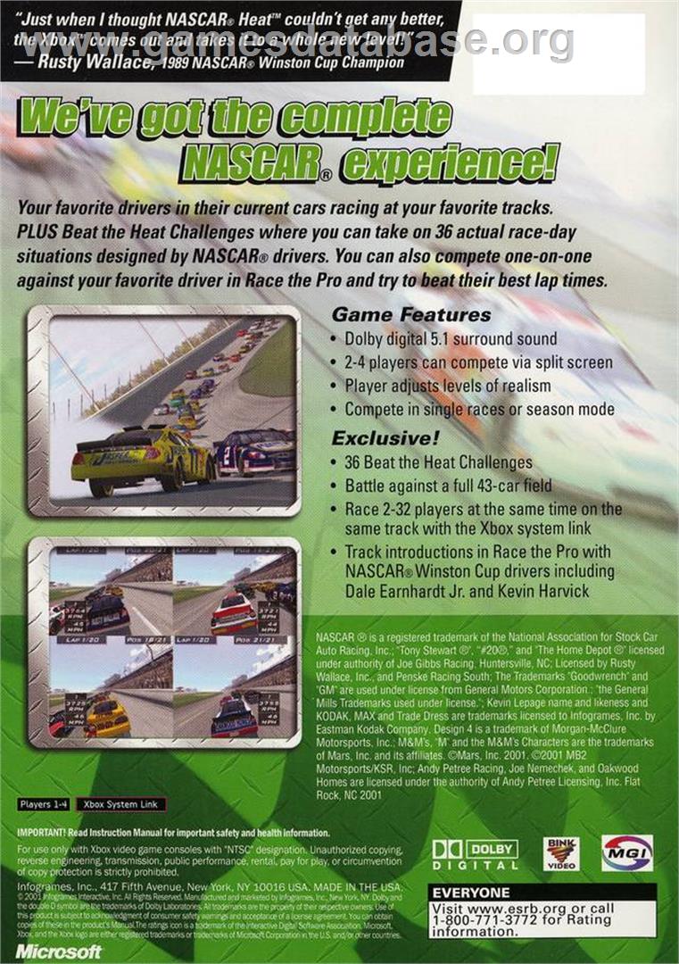 NASCAR Heat 2002 - Microsoft Xbox - Artwork - Box Back