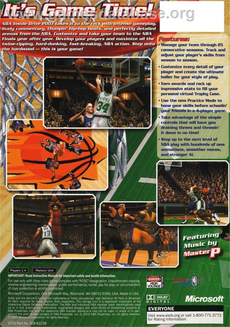 NBA Inside Drive 2003 - Microsoft Xbox - Artwork - Box Back