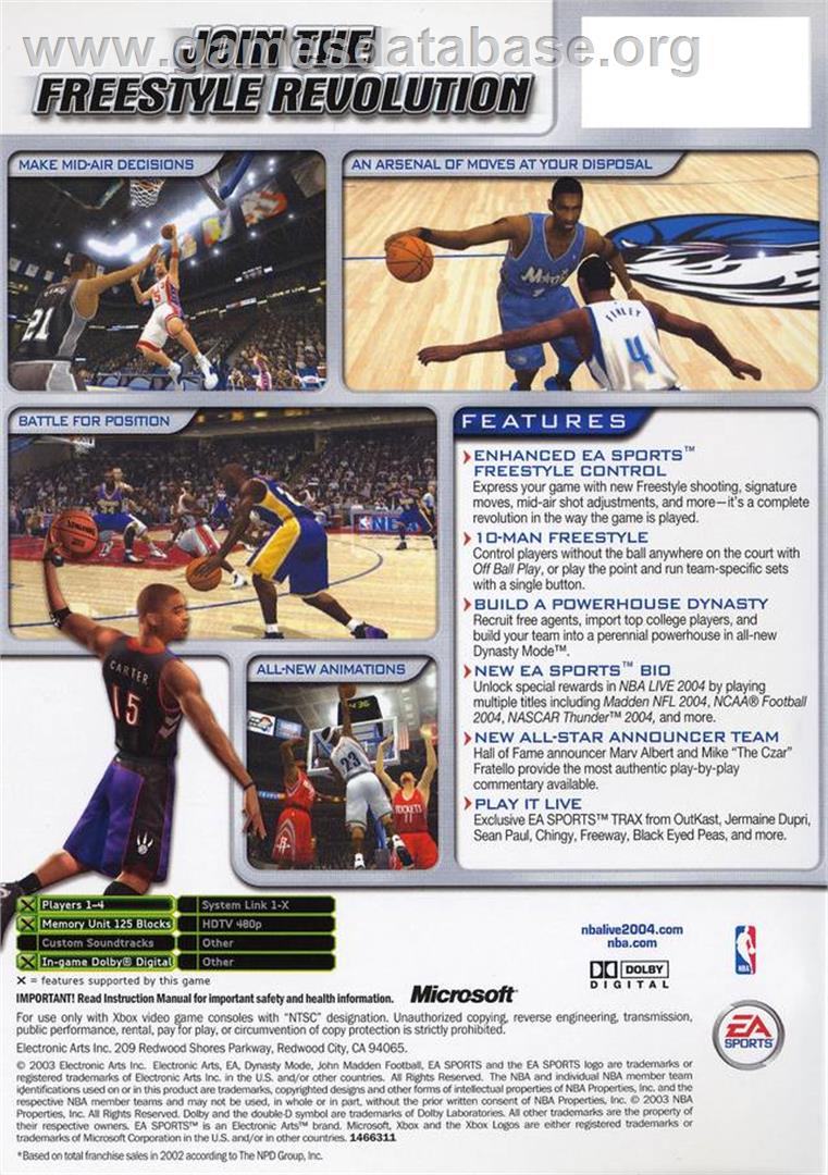 NBA Live 2004 - Microsoft Xbox - Artwork - Box Back