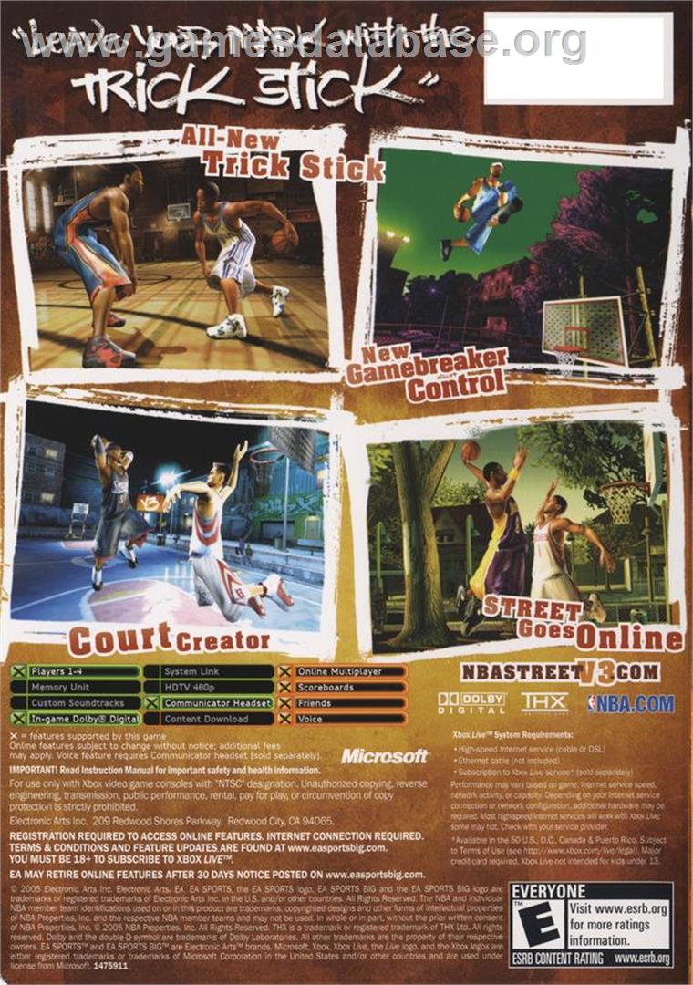 NBA Street V3 - Microsoft Xbox - Artwork - Box Back