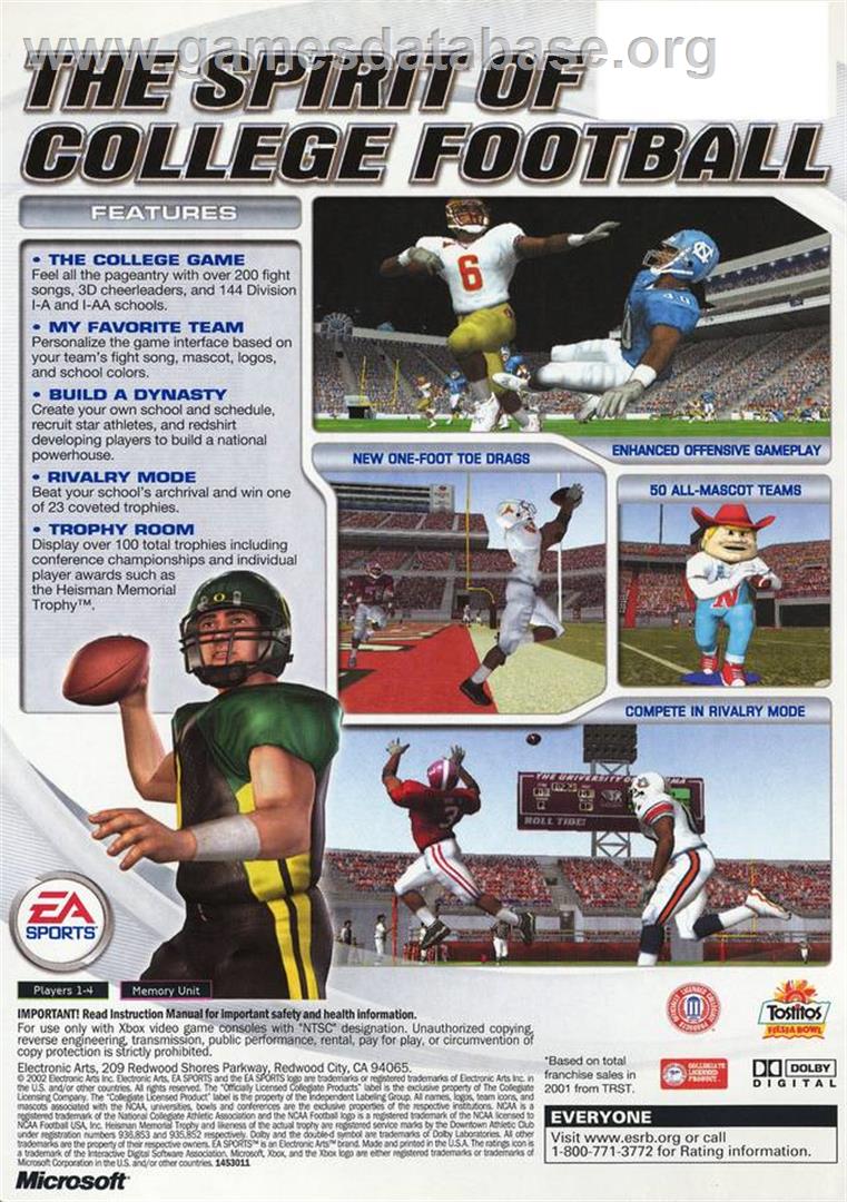 NCAA Football 2003 - Microsoft Xbox - Artwork - Box Back