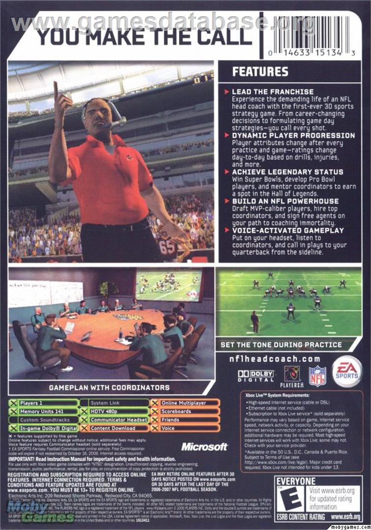 NFL Head Coach - Microsoft Xbox - Artwork - Box Back